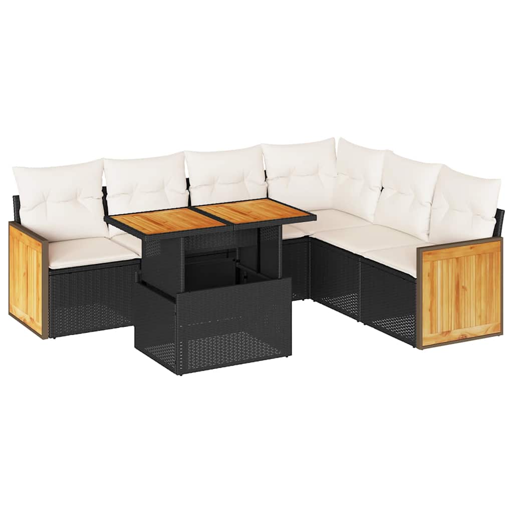 7-dijelni set vrtnih sofa od poliratana s jastucima crni bagrem