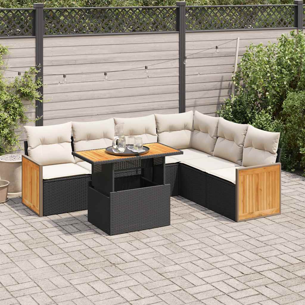 7-dijelni set vrtnih sofa od poliratana s jastucima crni bagrem