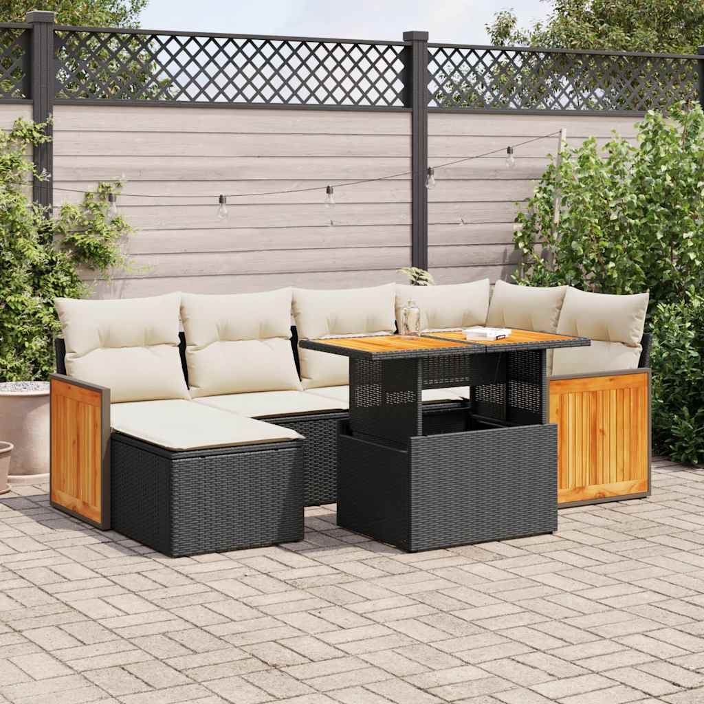 7-dijelni set vrtnih sofa od poliratana s jastucima crni bagrem