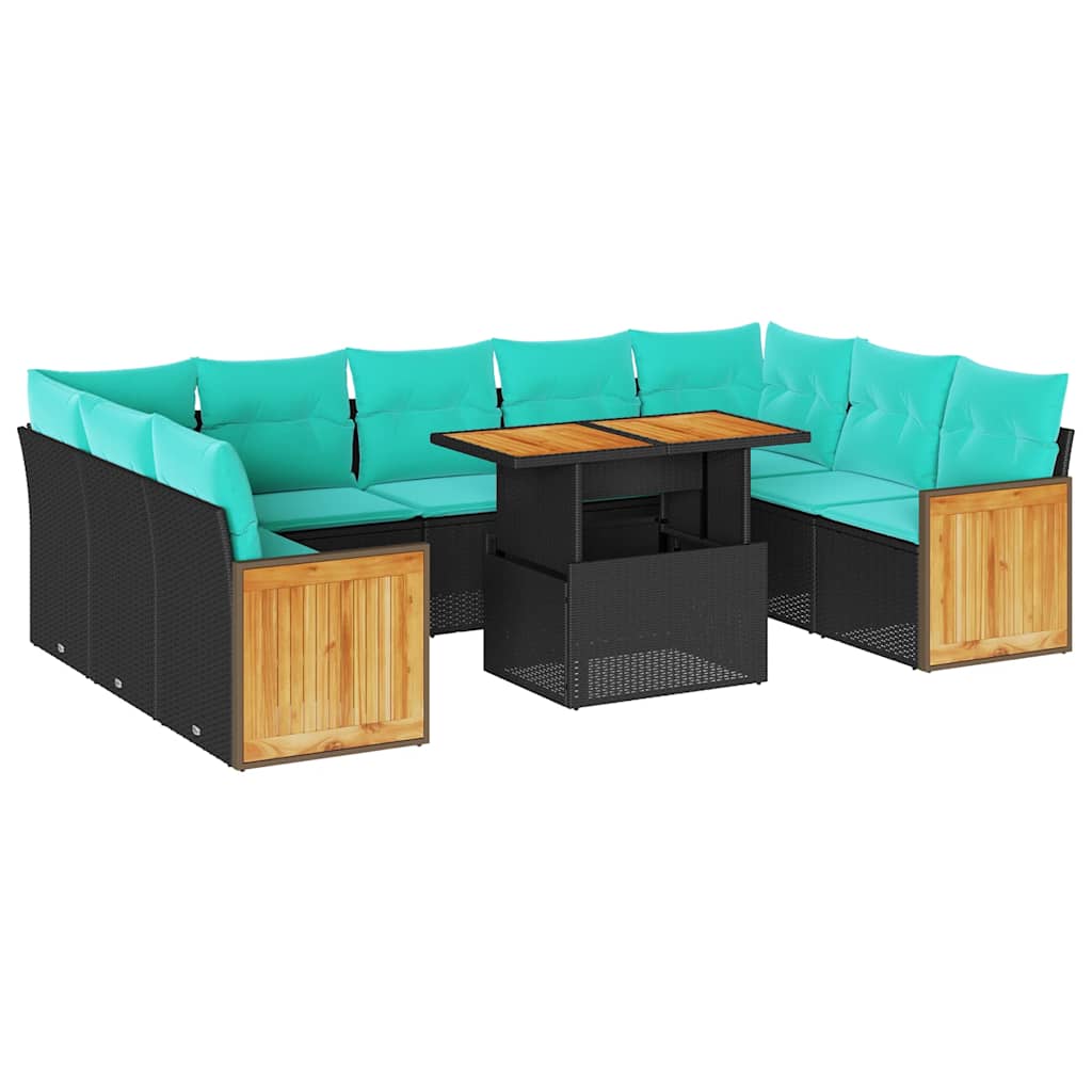 10-dijelni set vrtnih sofa s jastucima crni poliratana bagrem