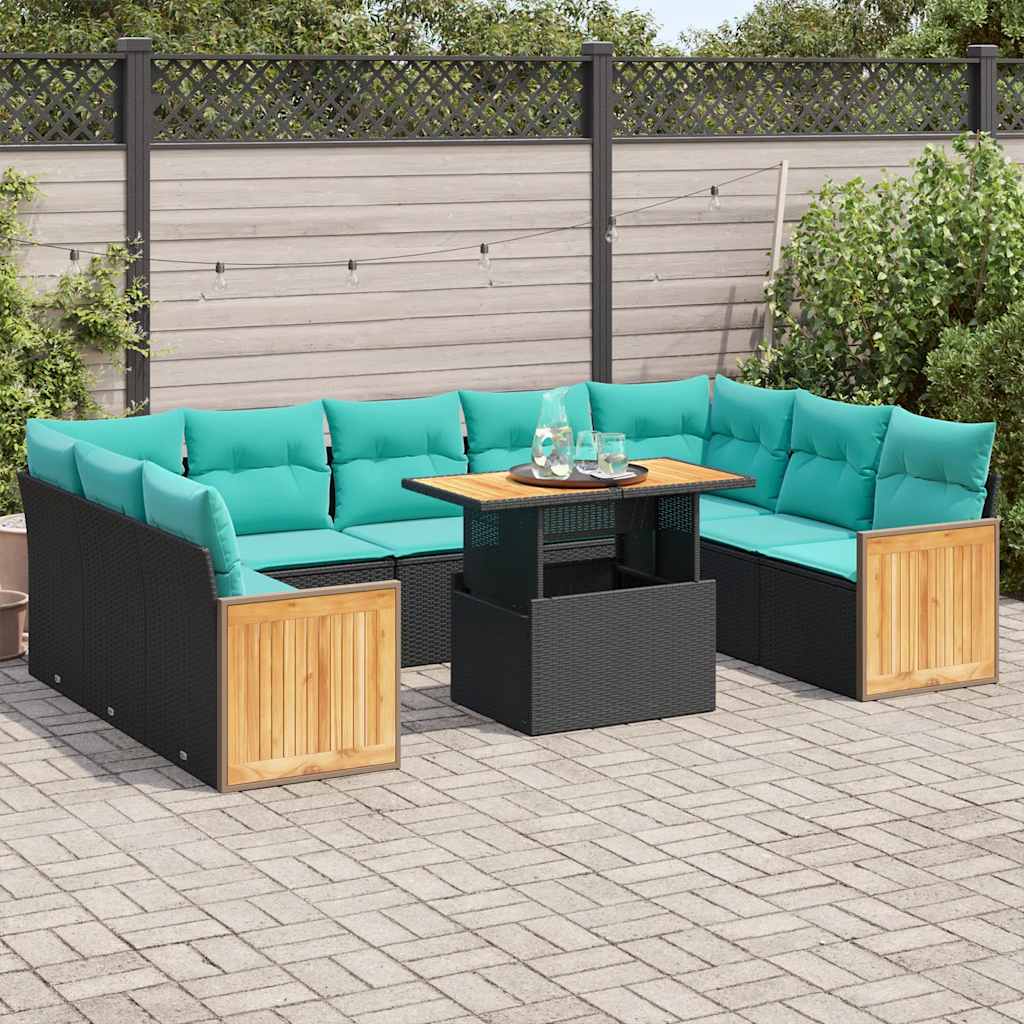 10-dijelni set vrtnih sofa s jastucima crni poliratana bagrem