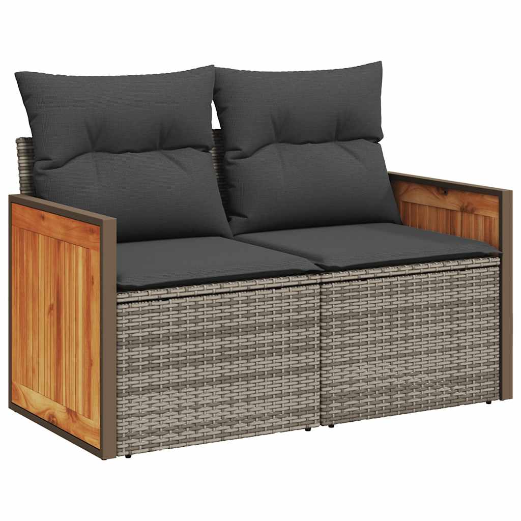 10-dijelni set vrtnih sofa poliratan i bagrem s jastucima sivi