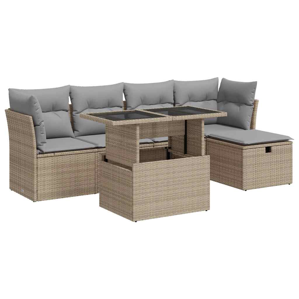 6-dijelni set vrtnih sofa s jastucima bež od poliratana