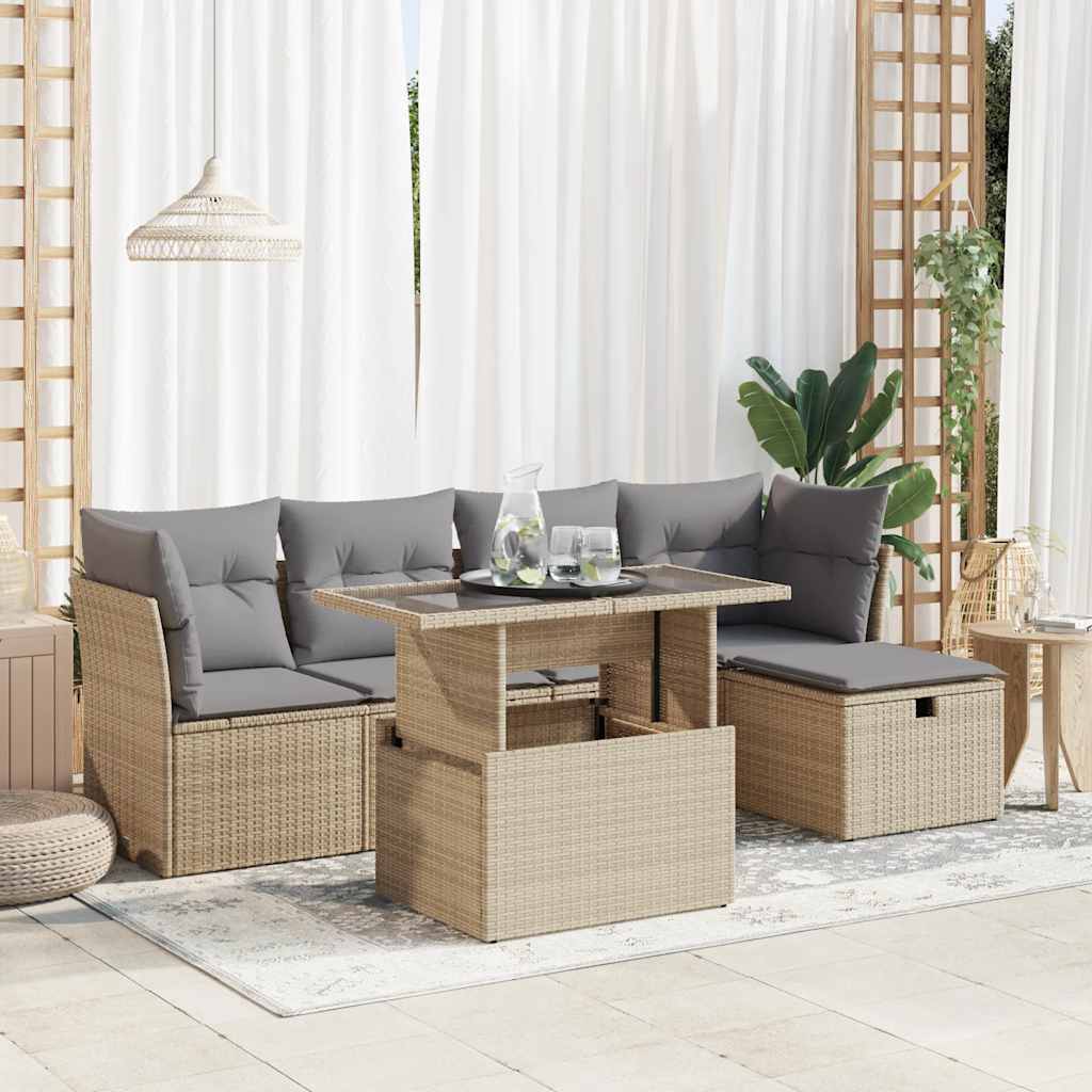6-dijelni set vrtnih sofa s jastucima bež od poliratana