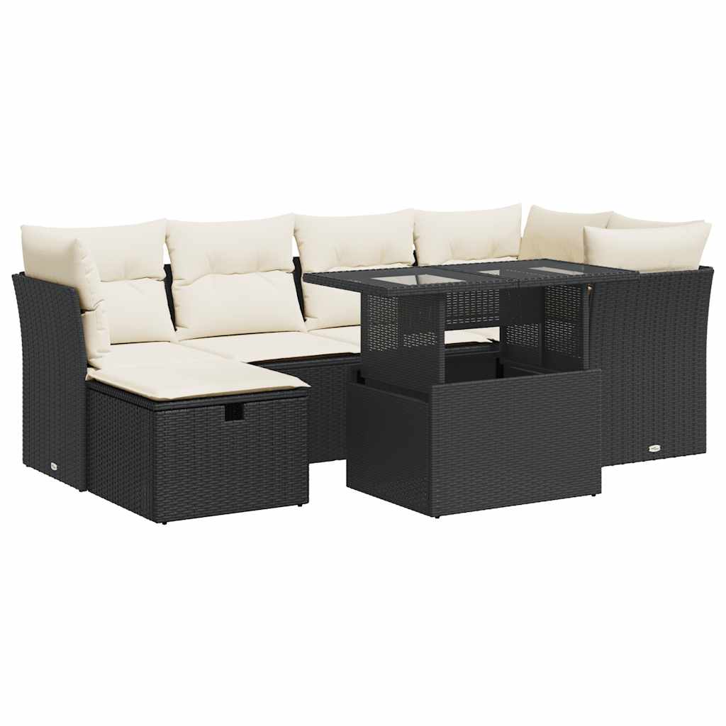 7-dijelni set vrtnih sofa od poliratana s jastucima crni