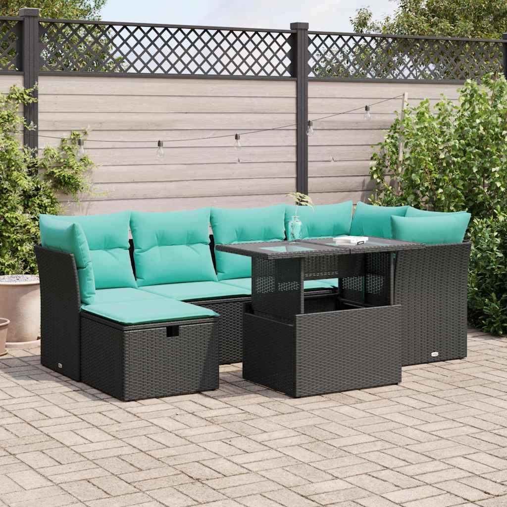 7-dijelni set vrtnih sofa od poliratana s jastucima crni bagrem