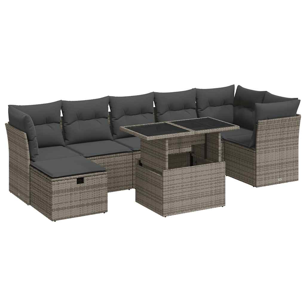 8-dijelni set vrtnih sofa od poliratana s jastucima sivi
