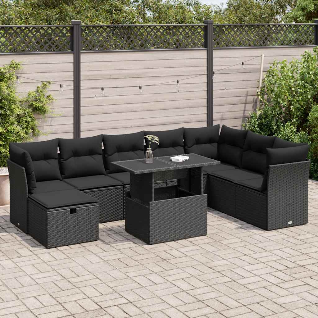 9-dijelni set vrtnih sofa s jastucima crni od poliratana