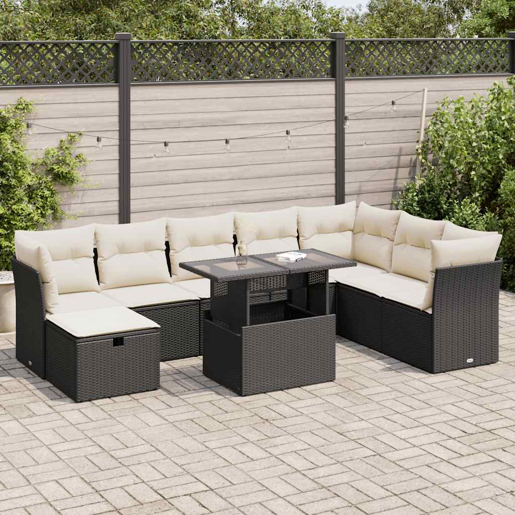 9-dijelni set vrtnih sofa s jastucima crni od poliratana