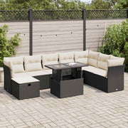 9-dijelni set vrtnih sofa s jastucima crni od poliratana