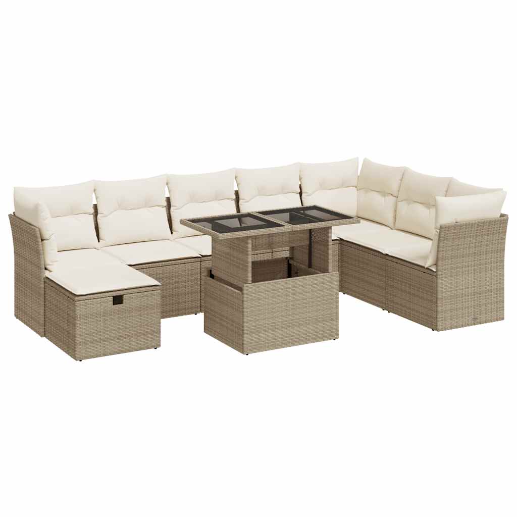9-dijelni set vrtnih sofa s jastucima bež od poliratana