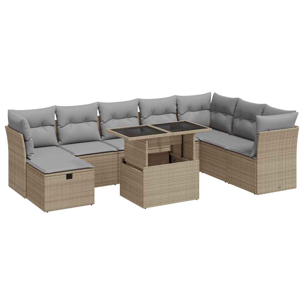 9-dijelni set vrtnih sofa s jastucima bež od poliratana