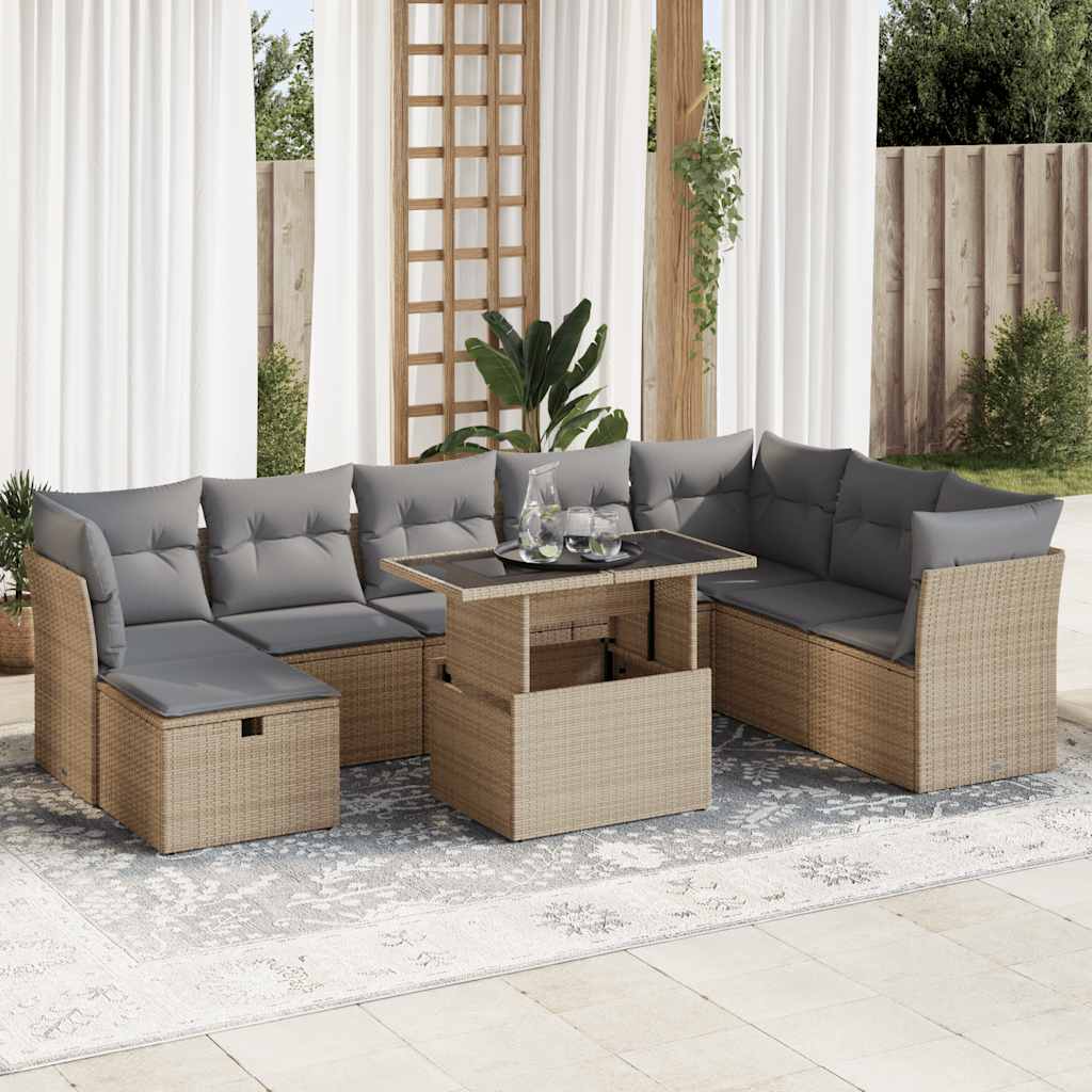 9-dijelni set vrtnih sofa s jastucima bež od poliratana