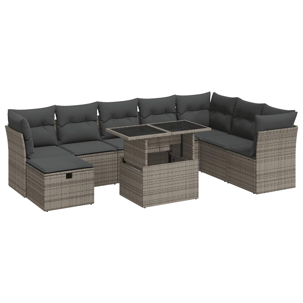 9-dijelni set vrtnih sofa od poliratana s jastucima sivi
