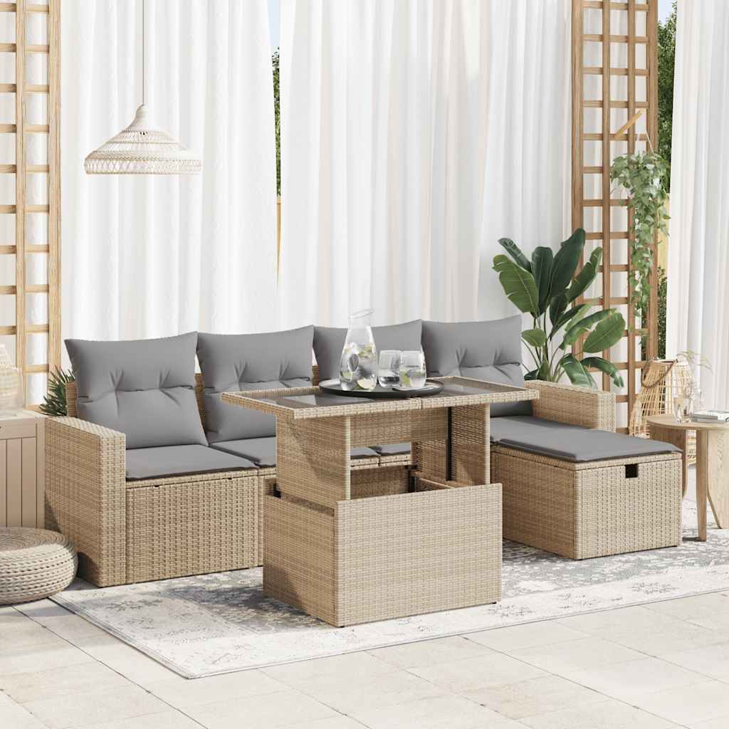 6-dijelni set vrtnih sofa s jastucima bež od poliratana