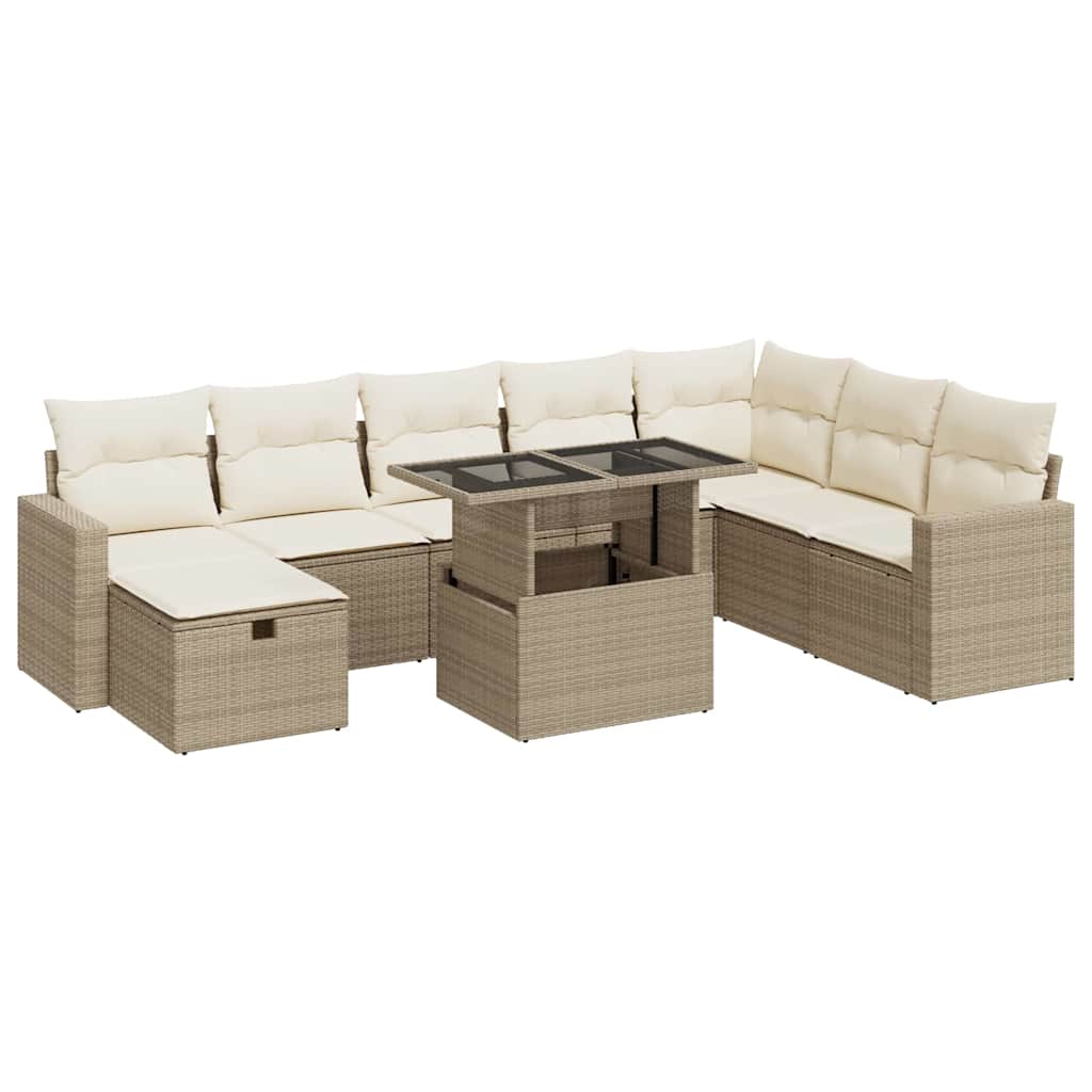 9-dijelni set vrtnih sofa s jastucima bež od poliratana