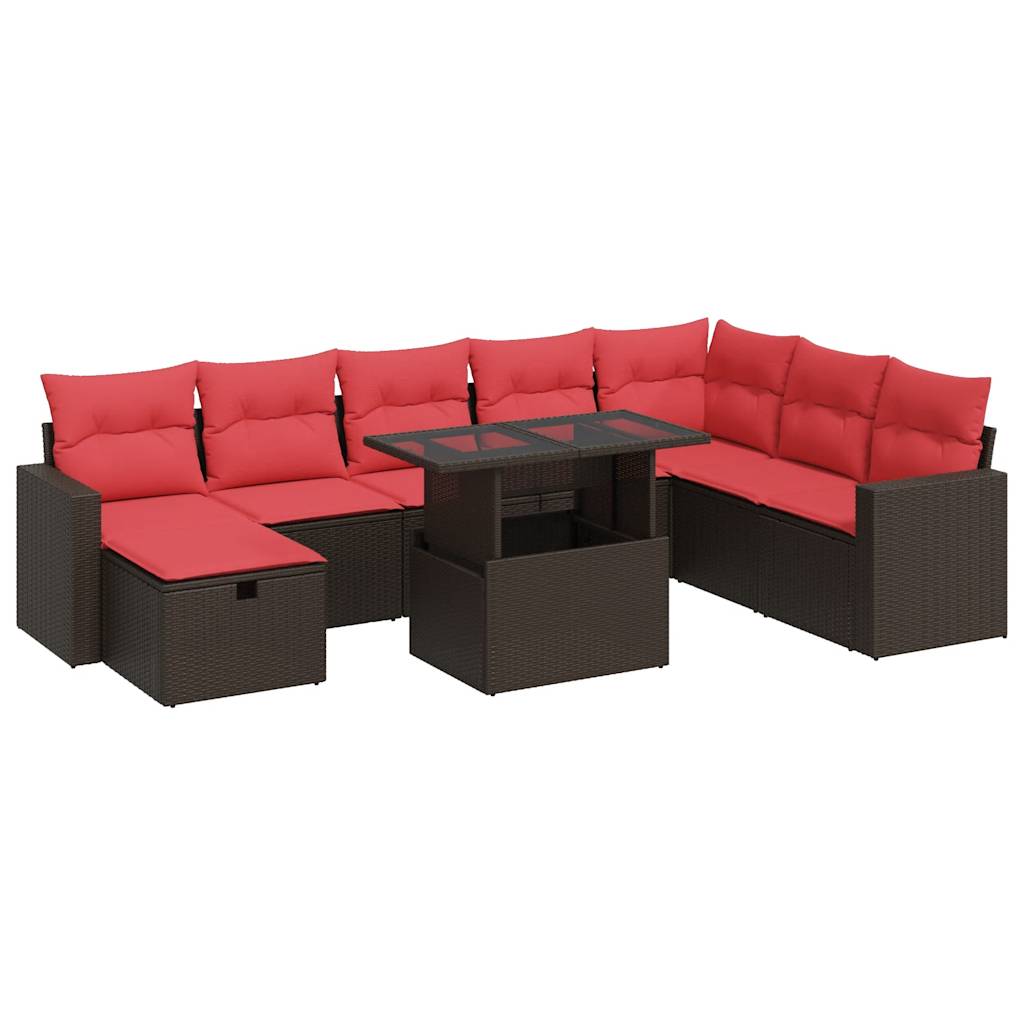 9-dijelni set vrtnih sofa s jastucima smeđi od poliratana bagrem