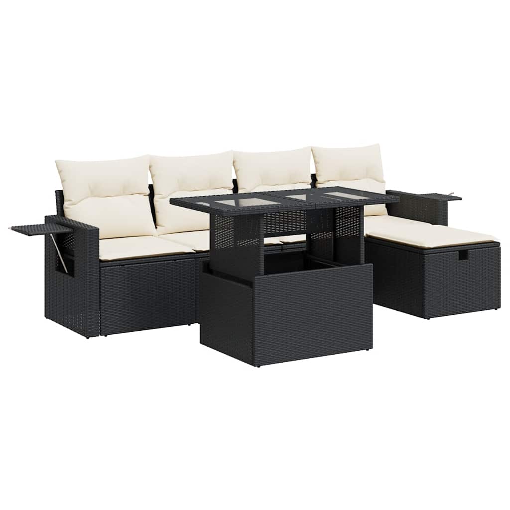 6-dijelni set vrtnih sofa s jastucima crni od poliratana