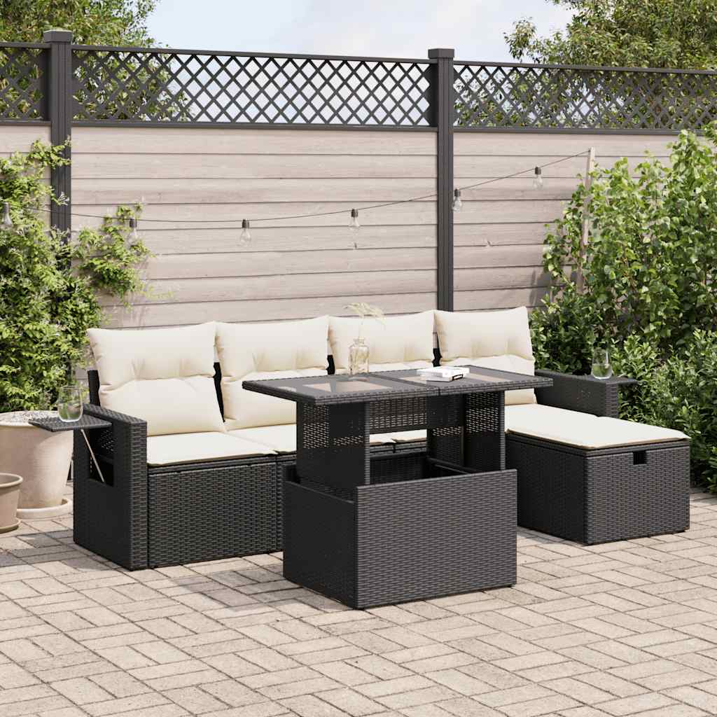 6-dijelni set vrtnih sofa s jastucima crni od poliratana