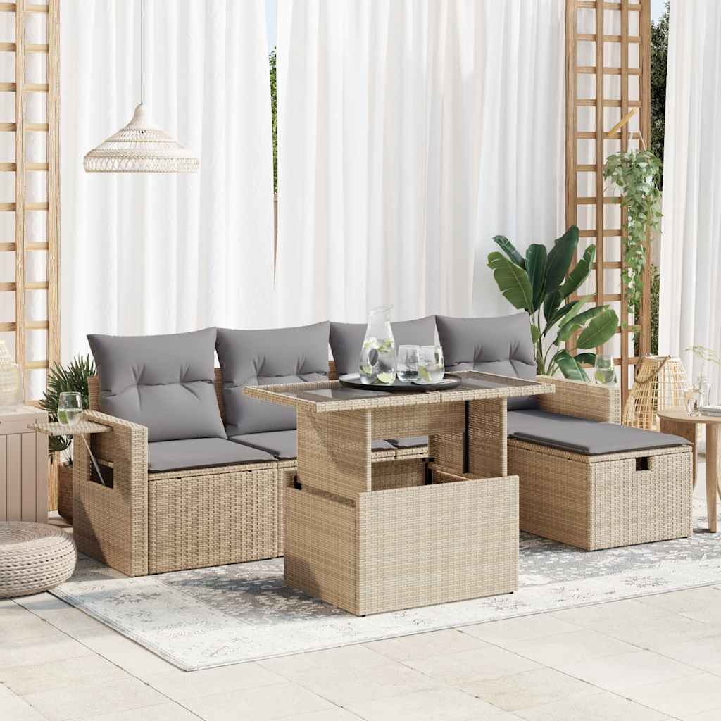 6-dijelni set vrtnih sofa s jastucima bež od poliratana