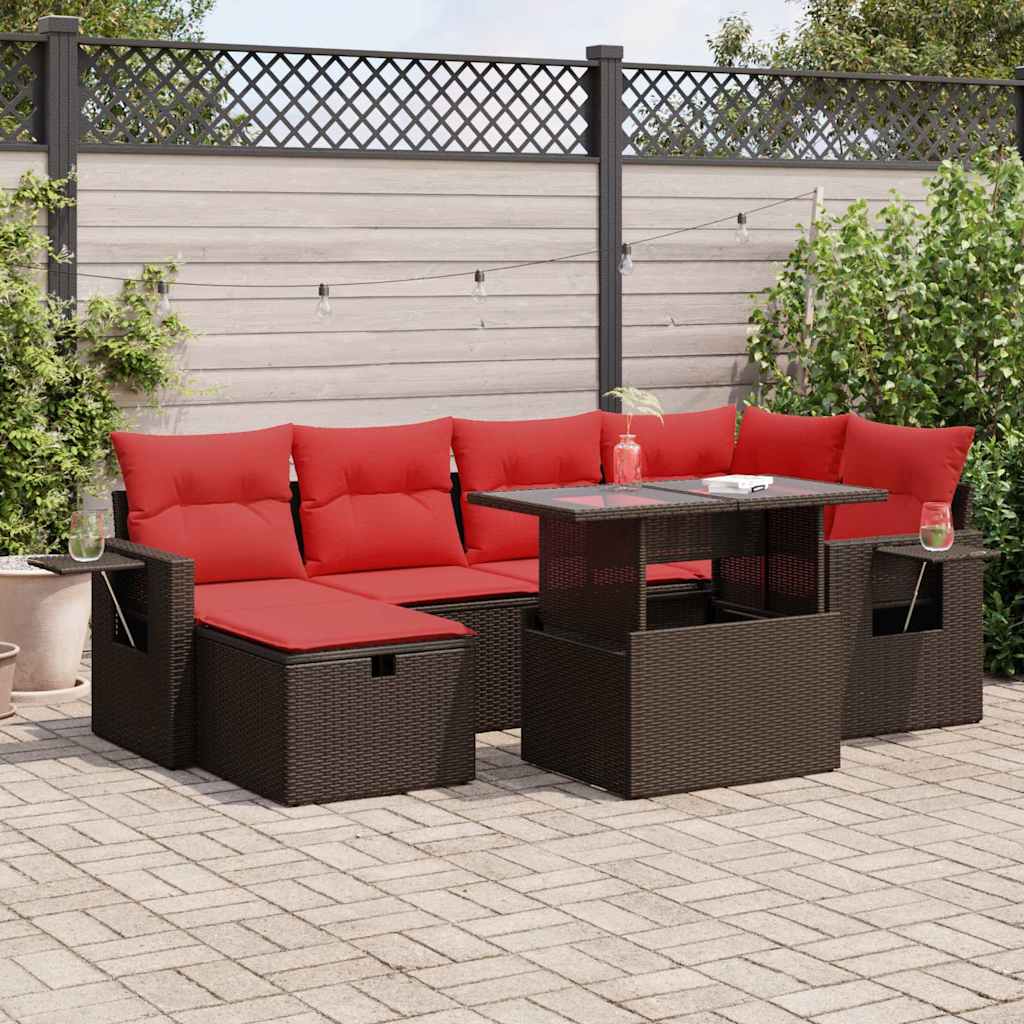 7-dijelni set vrtnih sofa od poliratana s jastucima smeđi bagrem