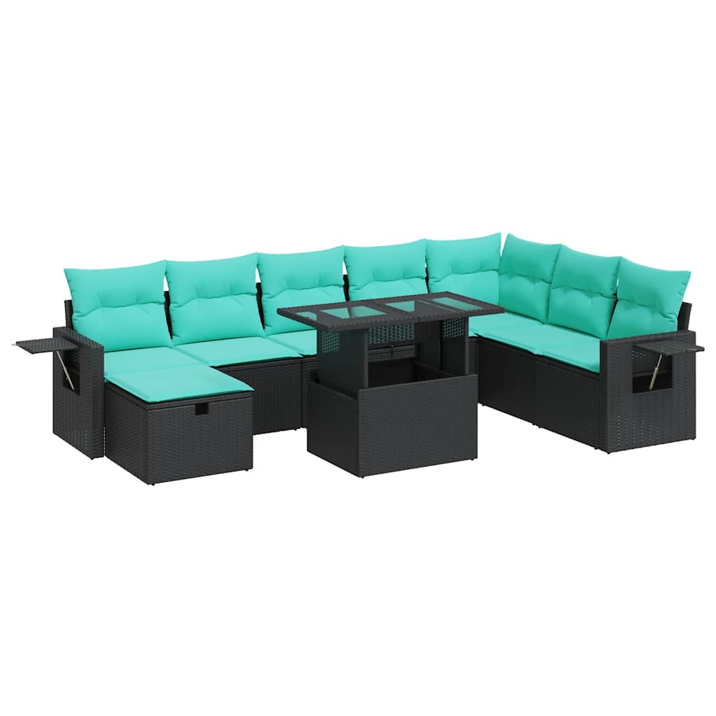 9-dijelni set vrtnih sofa poliratan i bagrem s jastucima sivi