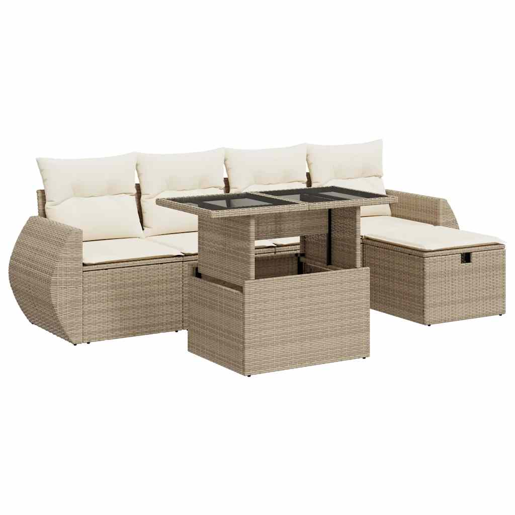 6-dijelni set vrtnih sofa s jastucima bež od poliratana