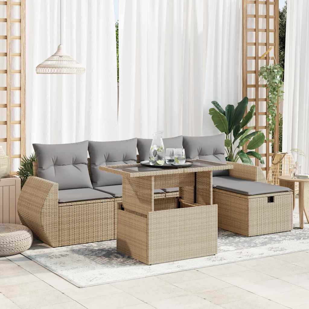 6-dijelni set vrtnih sofa s jastucima bež od poliratana