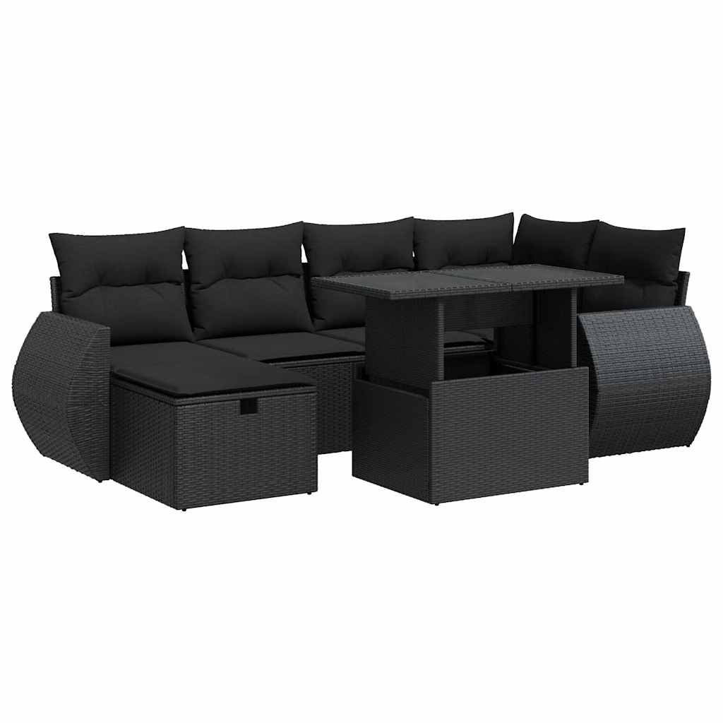 7-dijelni set vrtnih sofa od poliratana s jastucima crni