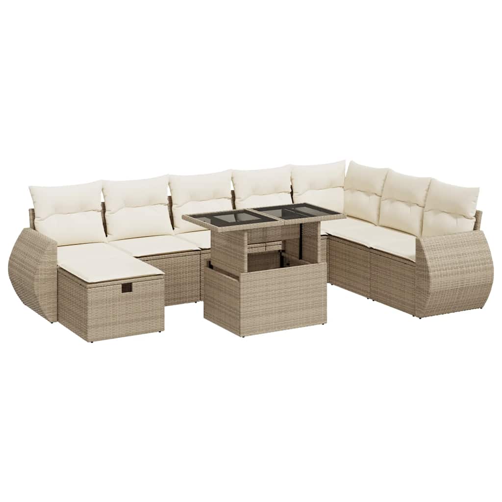 9-dijelni set vrtnih sofa s jastucima bež od poliratana