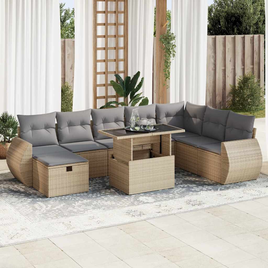 9-dijelni set vrtnih sofa s jastucima bež od poliratana