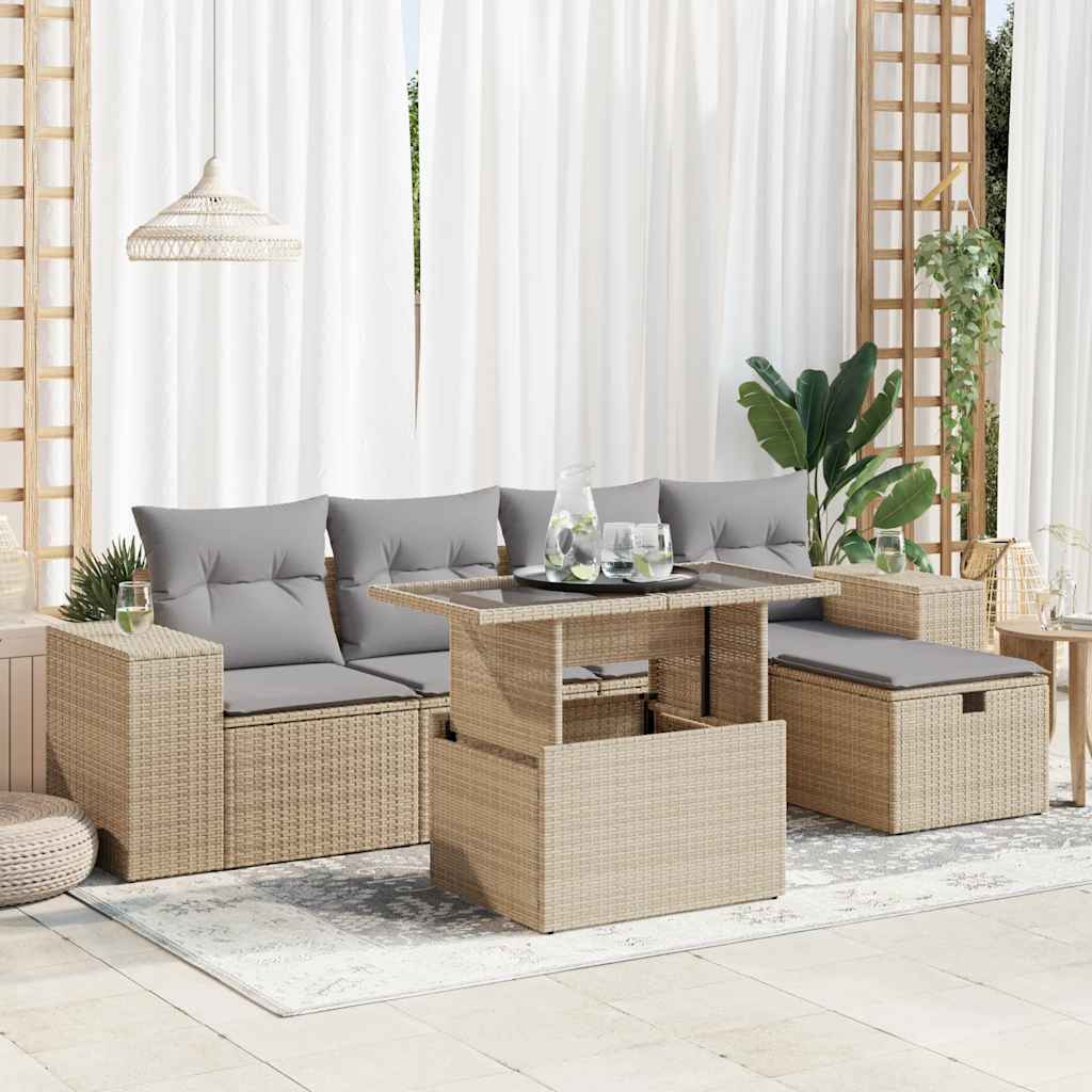 6-dijelni set vrtnih sofa s jastucima bež od poliratana