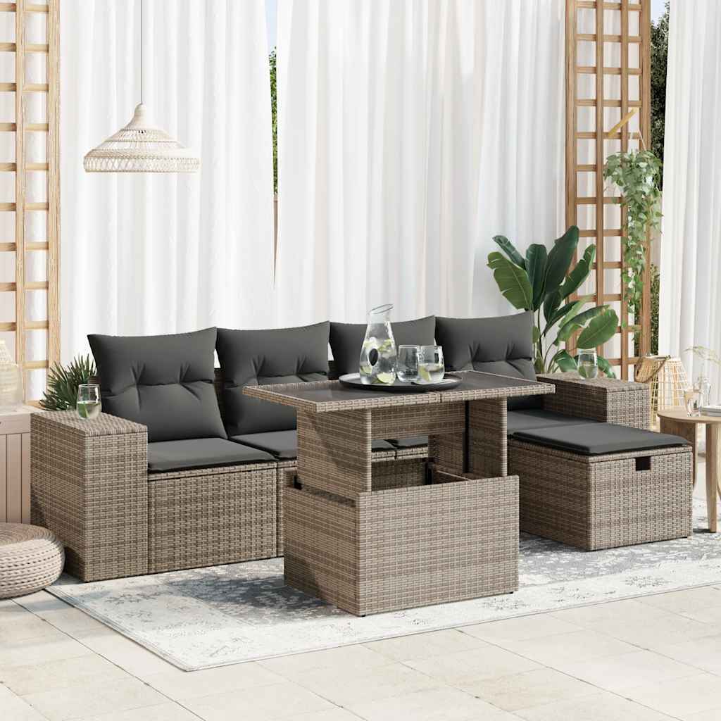 6-dijelni set vrtnih sofa od poliratana s jastucima sivi