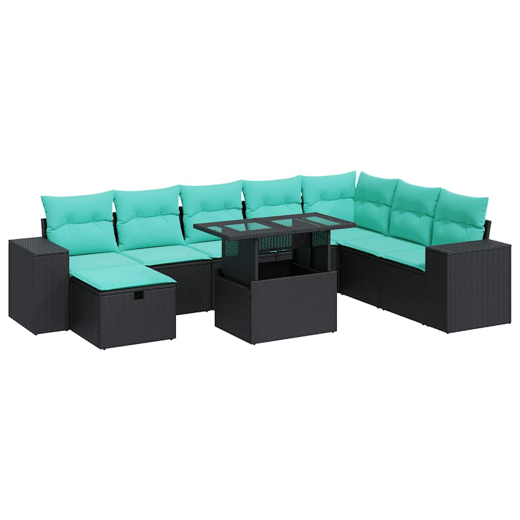 9-dijelni set vrtnih sofa poliratan i bagrem s jastucima sivi
