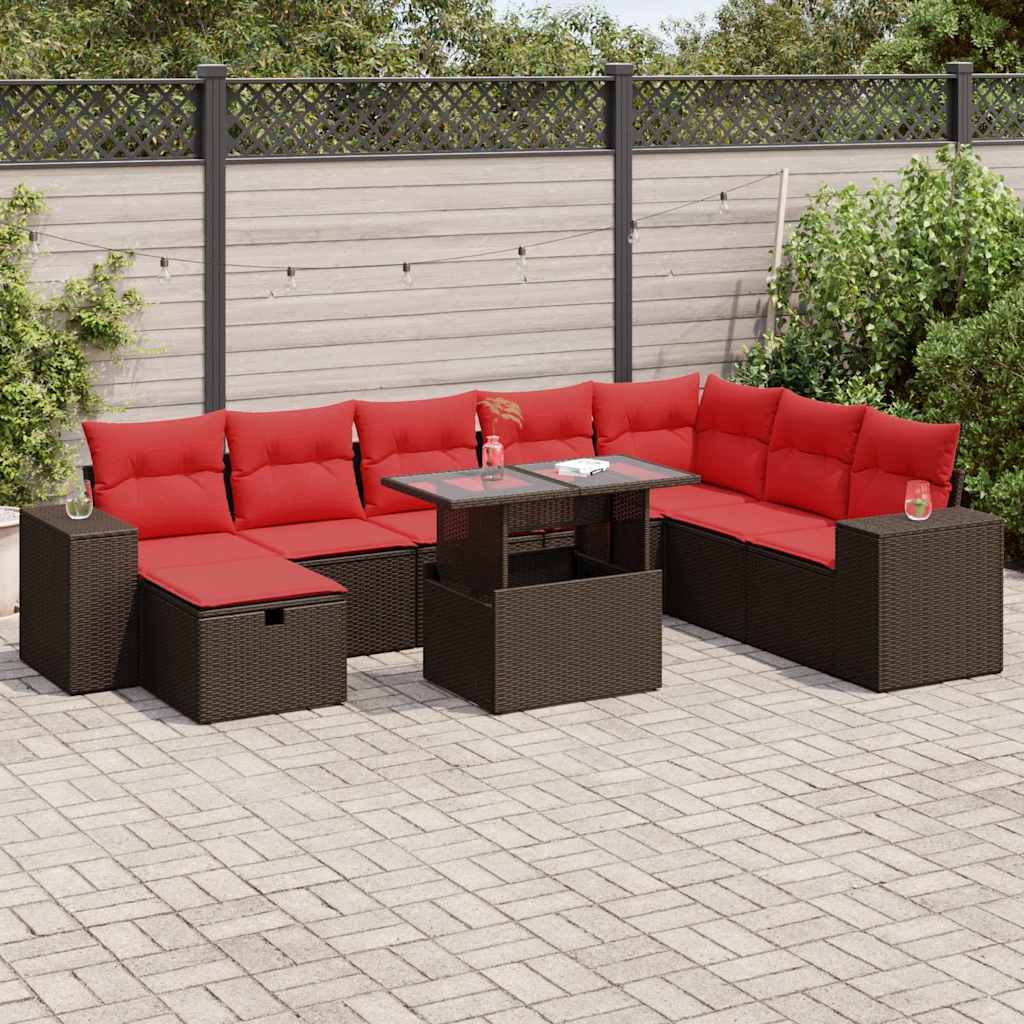9-dijelni set vrtnih sofa s jastucima crni od poliratana bagrem