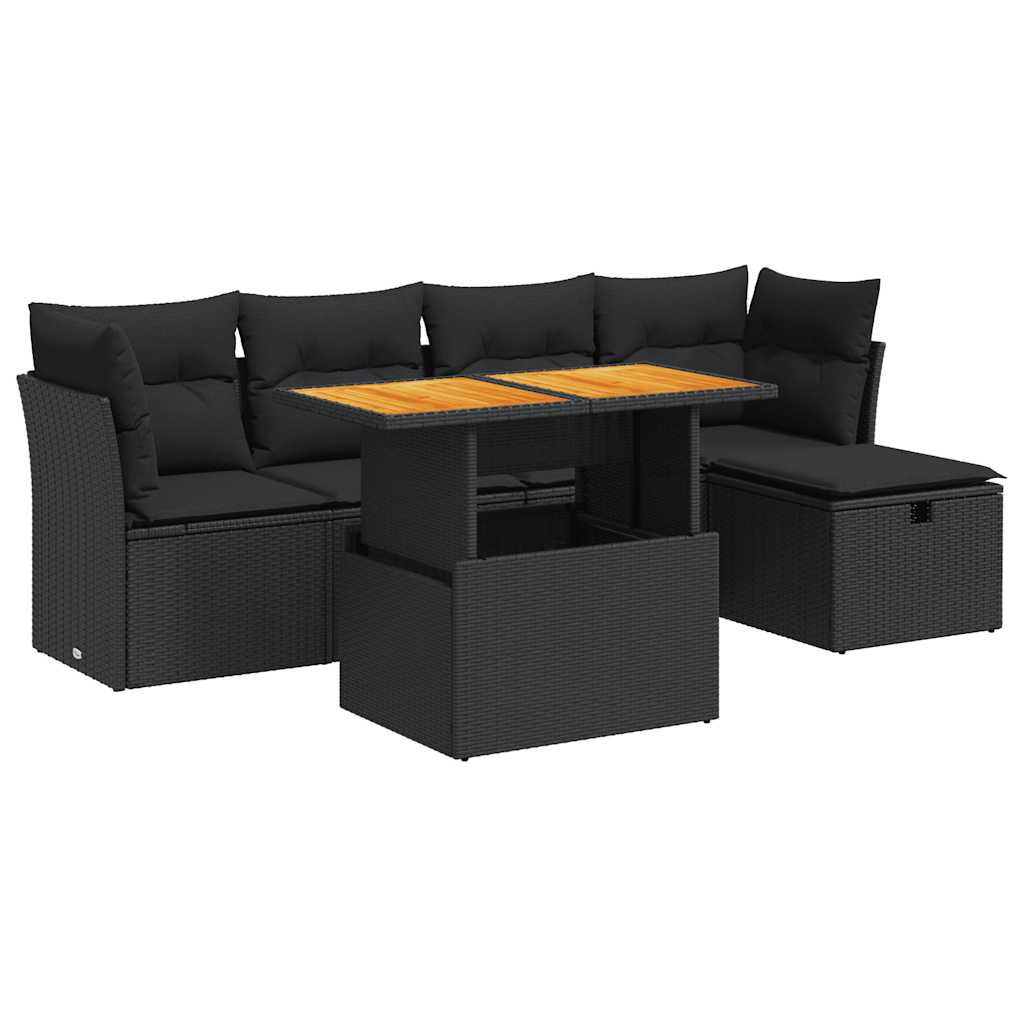 6-dijelni set vrtnih sofa s jastucima crni od poliratana bagrem
