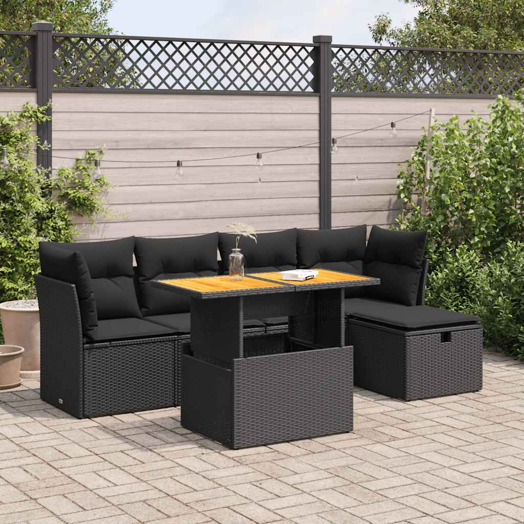 6-dijelni set vrtnih sofa s jastucima crni od poliratana bagrem