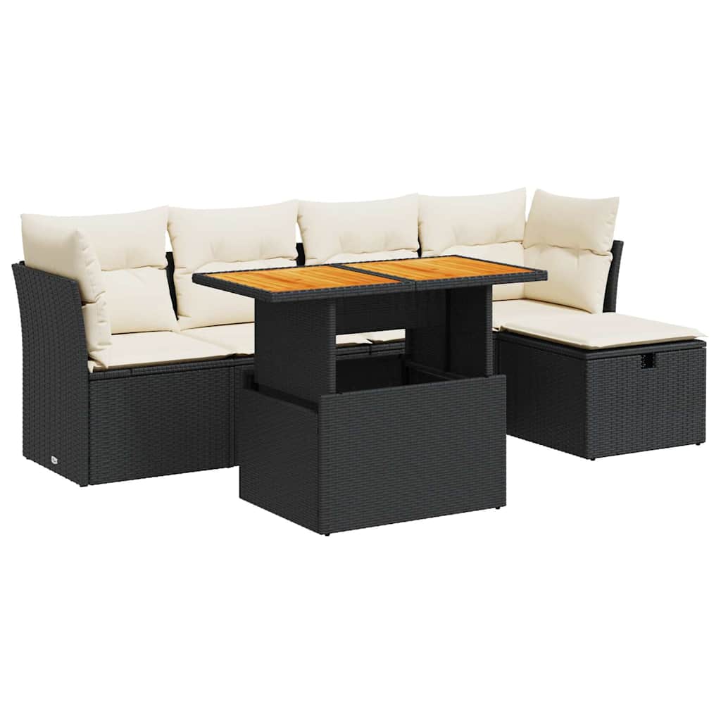 6-dijelni set vrtnih sofa s jastucima crni od poliratana bagrem