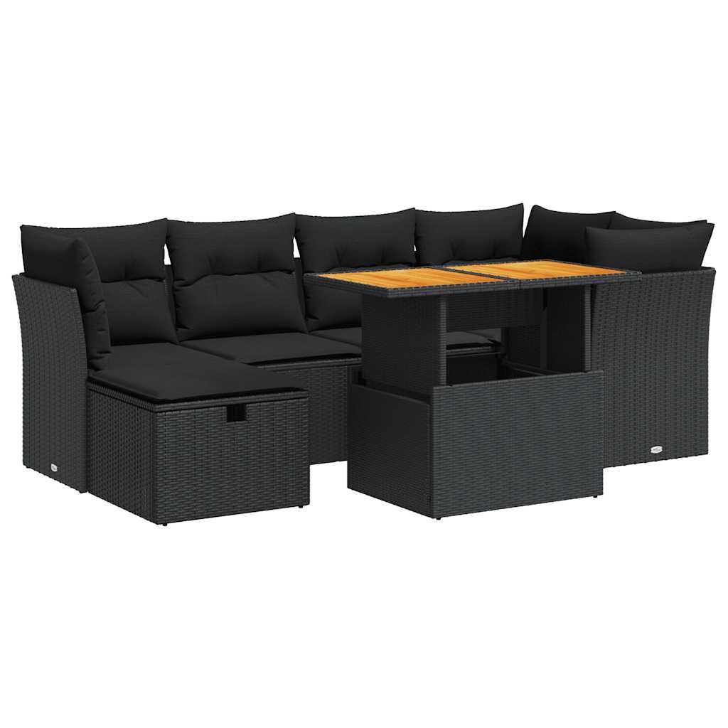 7-dijelni set vrtnih sofa od poliratana s jastucima crni bagrem