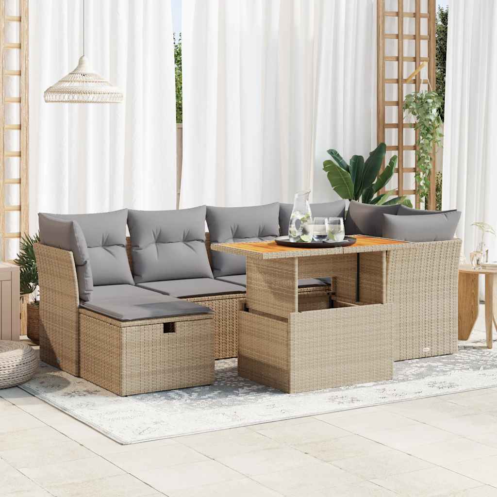 7-dijelni set vrtnih sofa s jastucima bež od poliratana bagrem