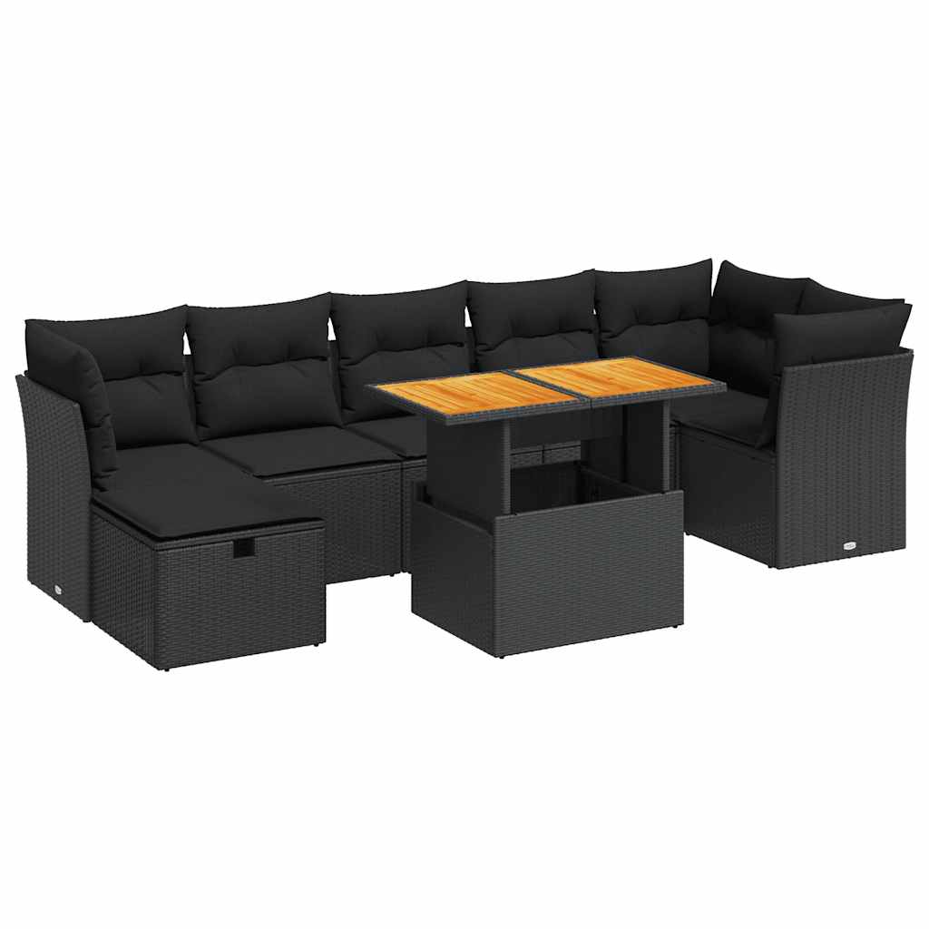 8-dijelni set vrtnih sofa od poliratana s jastucima crni bagrem