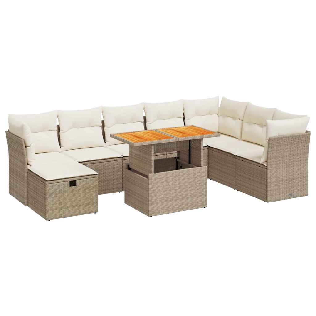 9-dijelni set vrtnih sofa s jastucima bež od poliratana bagrem
