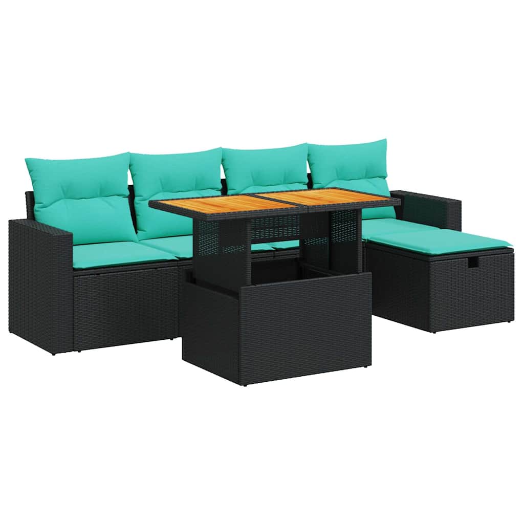 6-dijelni set vrtnih sofa s jastucima crni od poliratana bagrem