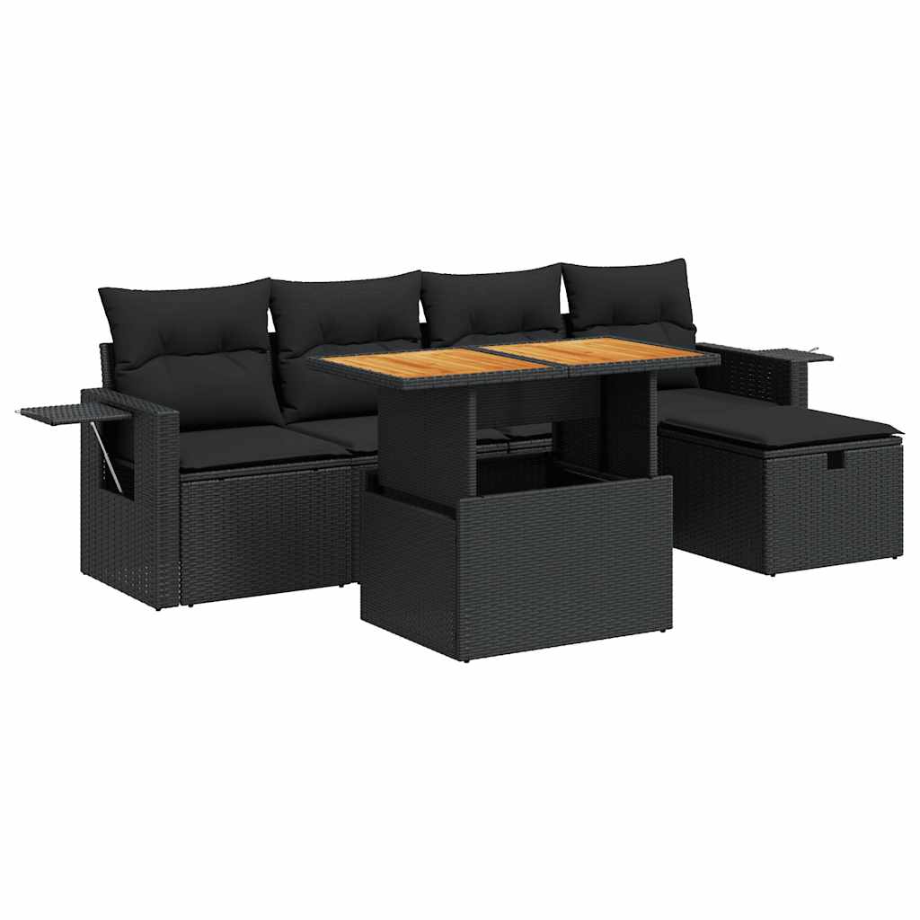 6-dijelni set vrtnih sofa s jastucima crni od poliratana bagrem