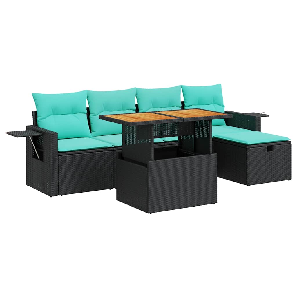 6-dijelni set vrtnih sofa s jastucima crni od poliratana bagrem