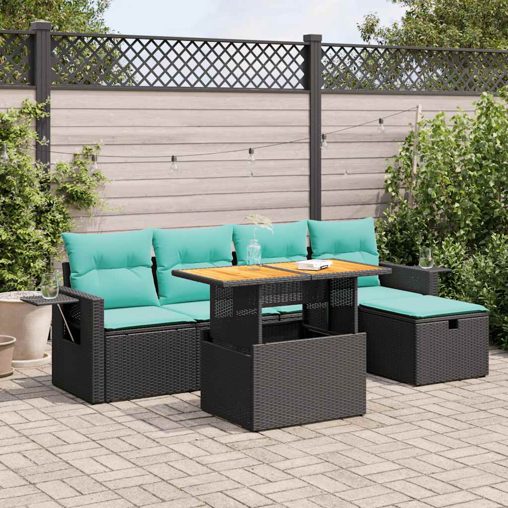 6-dijelni set vrtnih sofa s jastucima crni od poliratana bagrem