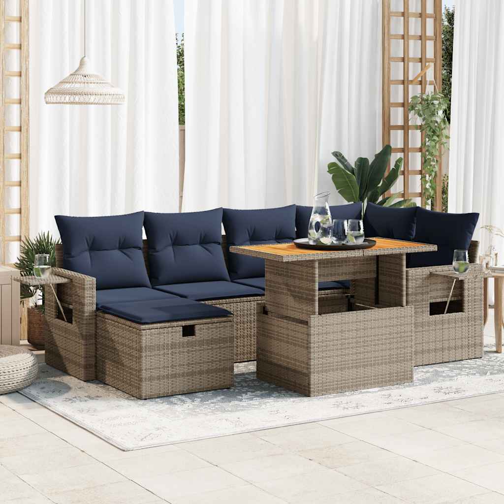 7-dijelni set vrtnih sofa od poliratana s jastucima crni bagrem