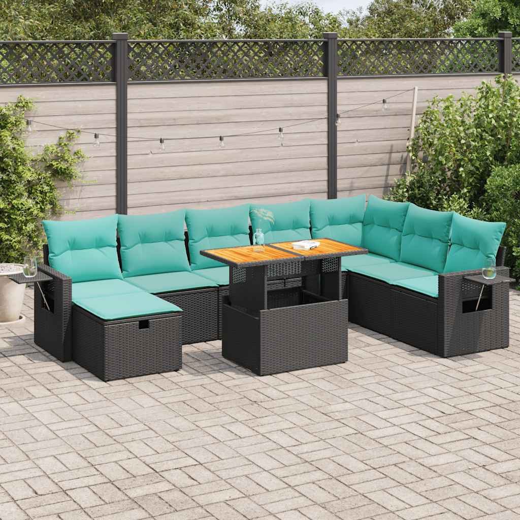 9-dijelni set vrtnih sofa s jastucima crni od poliratana bagrem