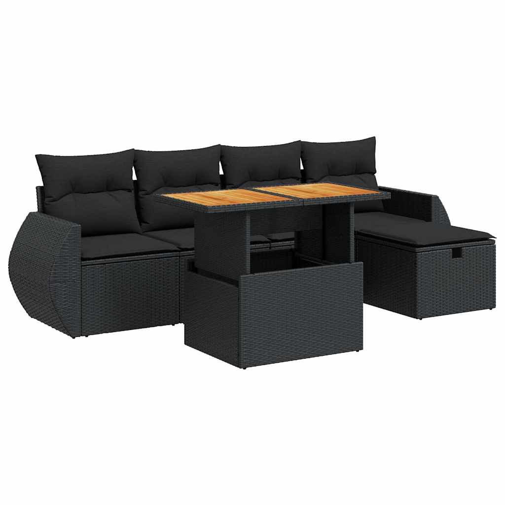 6-dijelni set vrtnih sofa s jastucima crni od poliratana bagrem