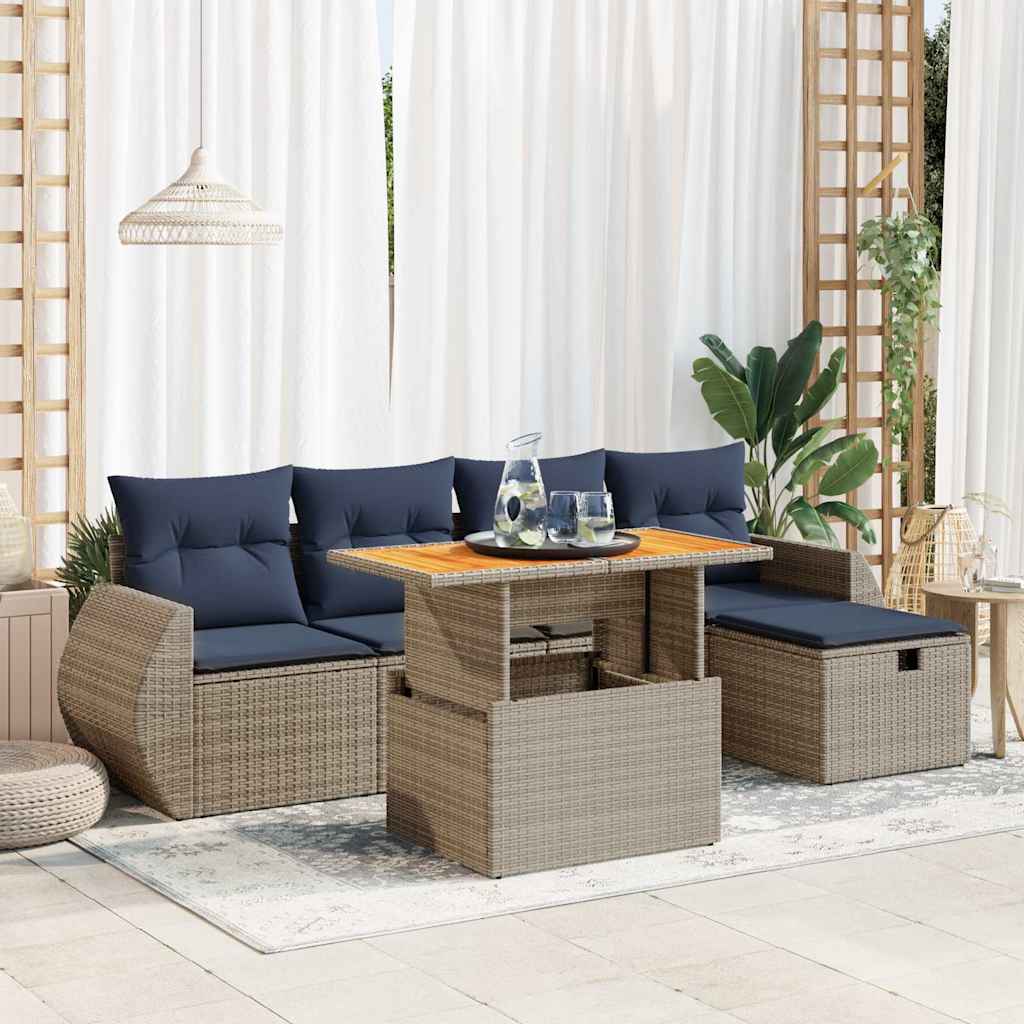 6-dijelni set vrtnih sofa s jastucima crni od poliratana bagrem